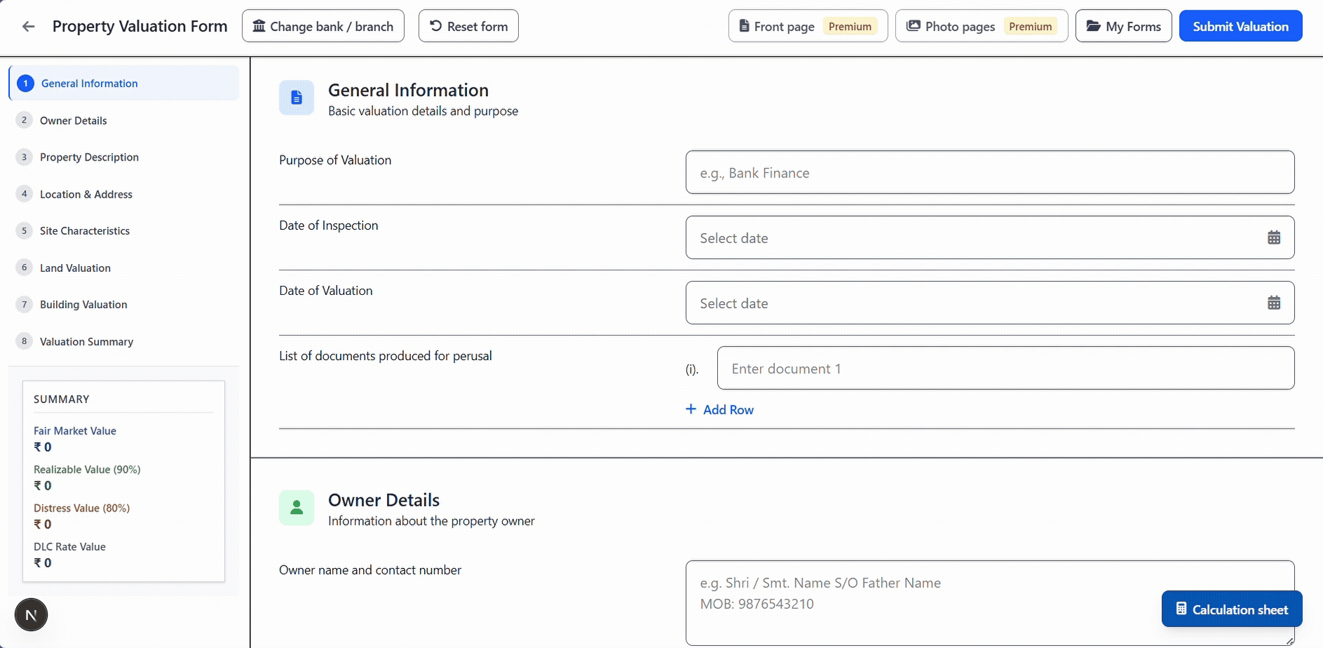 Screen recording: entering basic property details in the OVR form